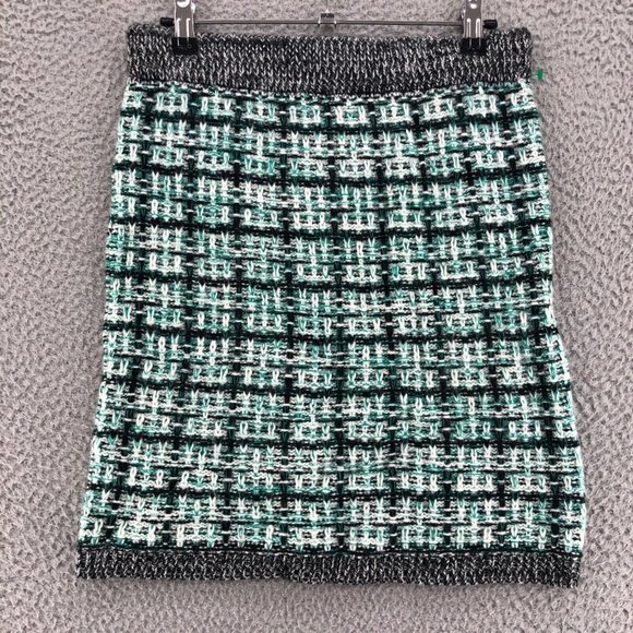 ASOS Skirt Women 6 Green Plaid Boucle Sweater Knit Stretch Mini Straight Pull On - Picture 1 of 10